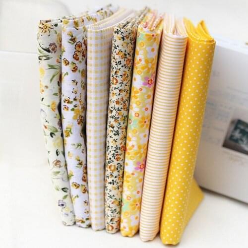 7pcs Yellow 100% Cotton Quilting Fabric for DIY Sewing Patchwork Kids Bedding Bags Doll Baby Cloth Textiles Fabric 50x50cm