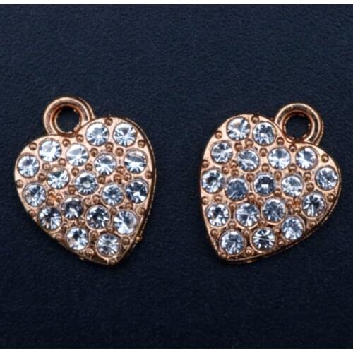 WKOUD 6pcs Kc Gold Hand-made Rhinestones Heart Charm Fashion Necklace Bracelet DIY Metal Jewelry Connectors A1707