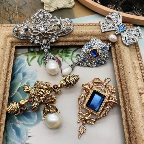 Rhinestones Brooches Big Bow Rectangle Blue Vintage Flower Pearl Pendant Pins Banquet Jewelry Wholesale High-quality Accessories
