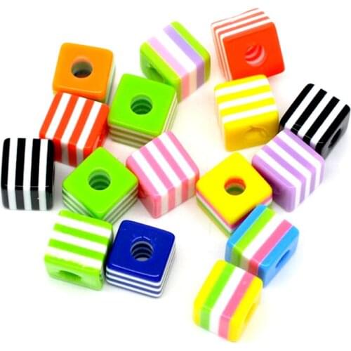 50pcs 10mm Mixed Square Stripe Resin Beads Loose Spacer Charm Beads For Bracelet Necklace Jewelry Making Accessories Diy