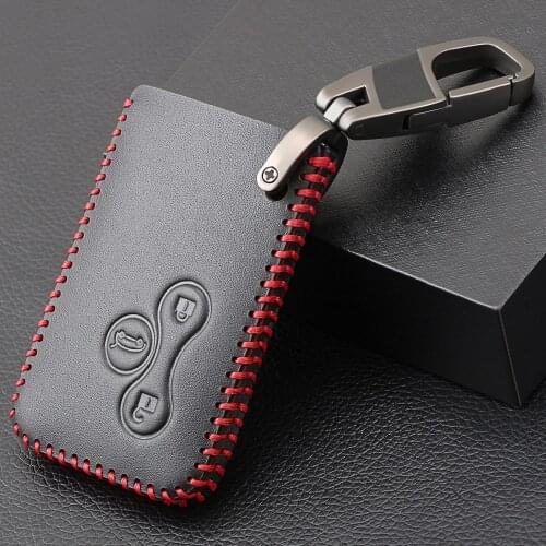 Genuine Leather 3 Button Car Key Cover Case Protector Skin Smart Card For Renault Clio Logan Megane 2 3 Koleos Scenic