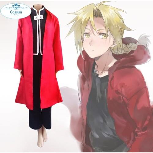COSSUN Anime Fullmetal Alchemist Edward Elri Cosplay Costume Full Set Halloween Party Outfit Men
