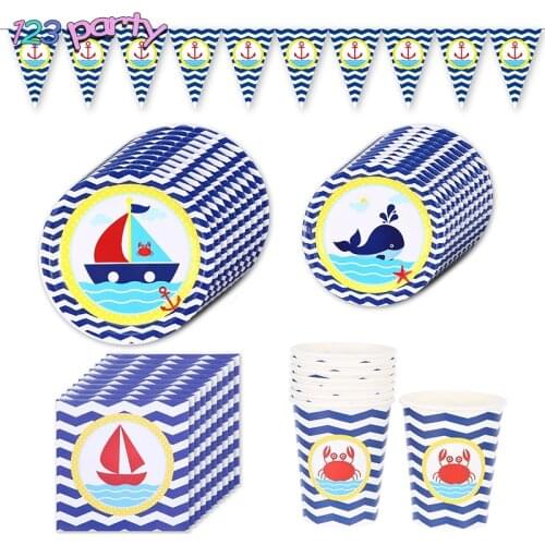 Nautical theme party children birthday party birthday supplies decorative disposable paper plate paper cup baby shower tableware