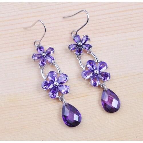 Elagant AAA Cubic Zirconia Earring For Women Party Wedding Jewelry Natural Purple Crystal Drop Earrings 2020 New