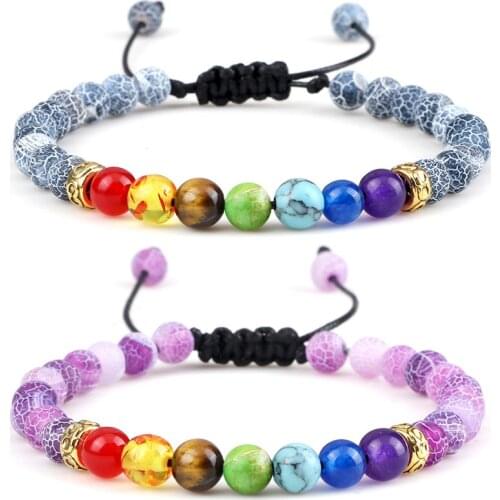 Stone Braided Bracelet 6mm Beads Elastic 7 chakras Bracelets&Bangles Adjustable Charm Black Weathered Jewelry For Men Women Gift