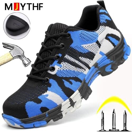 Camouflage Safety Shoes Men Indestructible Shoes Protective Industrial Shoes Work Boots Puncture-Proof Security Military Boots