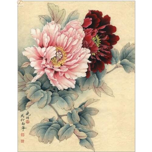 Chinese classical pink red peony scenery oil painting canvas prints printed on canvas home wall art decoration picture