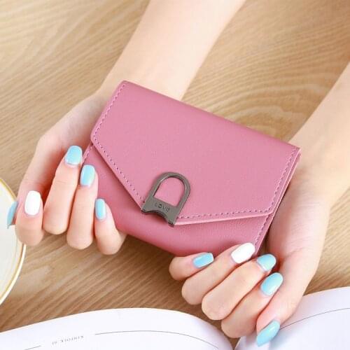 Womens Wallet Three Fold Short Metal Hasp Female Fashion Solid Color Pu Leather Coin Purses Ladies Card Holder Mini Clutch Bag