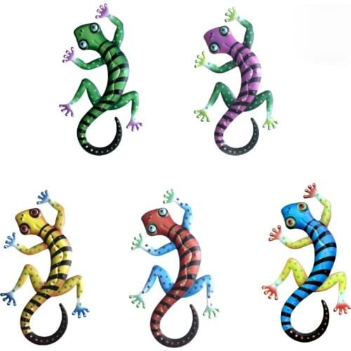Colourful Iron Gecko Wall Decoration Metal Lizard Art Sculptures Ornament for Home Garden