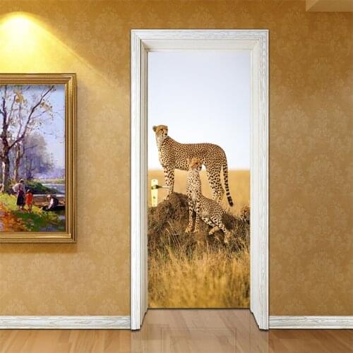 Creative Animal Cheetah leopard Door Stickers Corridor Wallpaper Poster Wall Stickers Office Bedroom Living Room Home Decoration