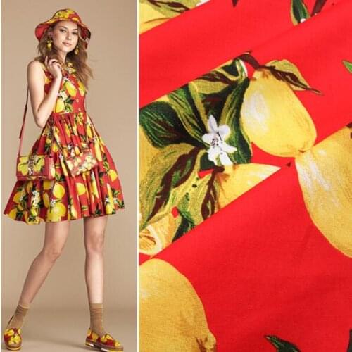 Fashion Brand Spring Chinese Red Yellow Lemon cotton Fabric for DIY kids bedding doll dress cushions quilting fabric 50x150cm
