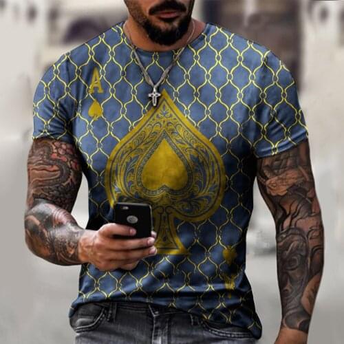 Fashion Men T-shirts O-neck Pullover Top Casual T Shirt Male Plus Size Tee Streetwear Poker Letter Print Short Sleeve