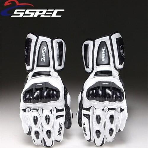 SSPEC Mens Leather Carbon Fiber Motorcycle Gloves Motocross off-road Racing Gloves Motorbike Riding Gloves guantes moto Luvas