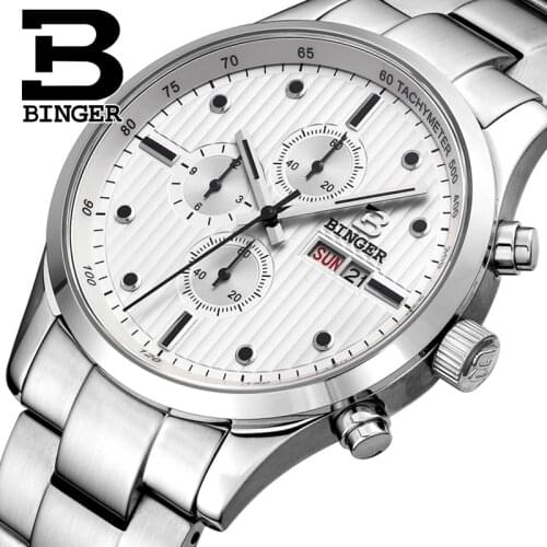 Switzerland Mens watch luxury brand Wristwatches BINGER Quartz Watches Men Genuine Leather Waterproof 100M clock BG-0402-5