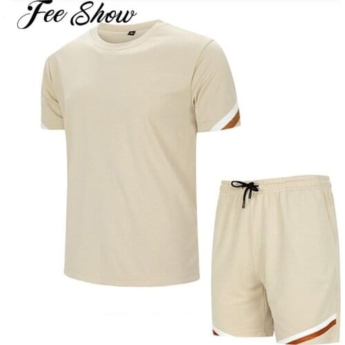 Men Athletic Running Outfits Sport Tracksuit Summer Casual Sportswear Breathable Short Sleeve T-shirt with Shorts Two-piece Sets