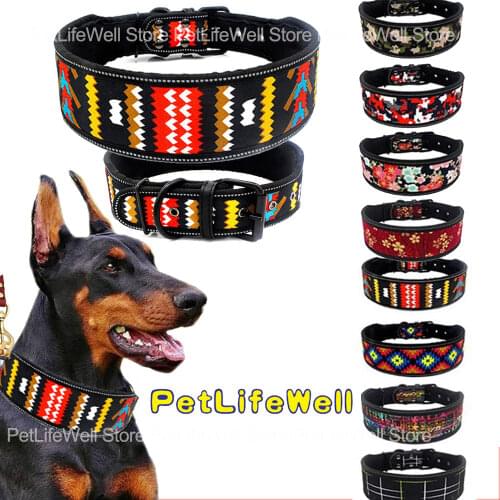 Nylon Dog Collar Reflective Pet Dogs Collars Breathable Padded Striped Pitbull German Shepherd Medium Large Dogs Collar S M L