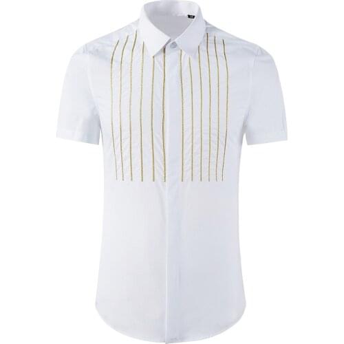 2020 New Arrival Cotton Fashion High Quality Gold Chain Seiko Embroidery Short Sleeve Summer Casual Shirts Size M L XL 2XL 3XL