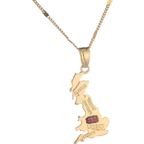 Gold Color United Kingdom Map Pendant Necklace British UK Great Britain and Northern Ireland Jewelry