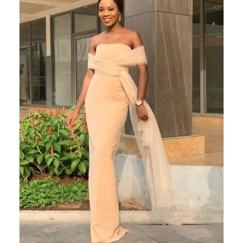 YiMinpwp Champagne Mermaid Bridesmaid Dresses Strapless Ribbon Long Wedding Guest Evening Party Gowns vestido de fiesta de boda