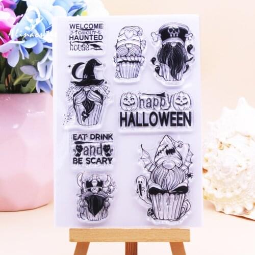 CLEAR STAMPS Happy Halloween Gnome Set Scrapbooking Handmade Card Album Paper Craft Rubber Transparent Silicone Stamp