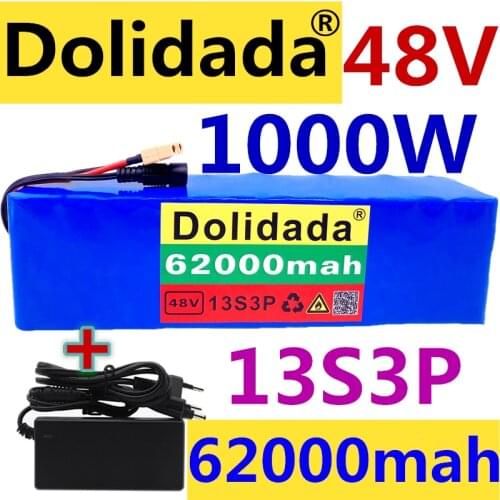 XT60 Plug 48V62Ah 1000w 13S3P 48V Lithium ion Battery Pack For 54.6v E-bike Electric bicycle Scooter with BMS+54.6V Charger