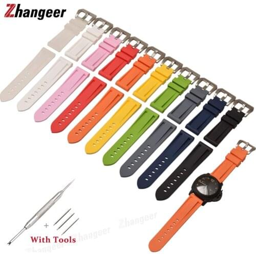 High Quality Solid Color Watchbands 20mm 22mm 24mm 26mm Soft Silicone Rubber Sport Strap Men Women Universal Watch Band + Tools