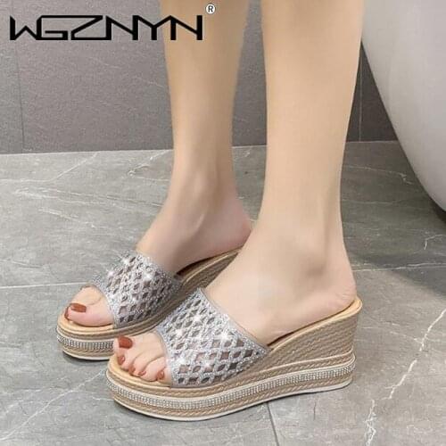 Latform Wedges Slippers Women Outdoor Sandals 2021 New Female Shoes Fashion Heeled Shoes Casual Summer Slides Diamond Slippers