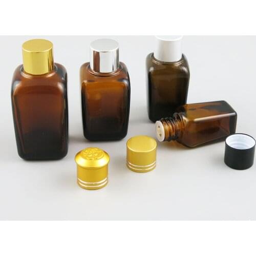 360 x 10ml 25ml 35ml 50ml 100ml Essential Oil Brown Glass with 6 Types of Aluminum Cap For Liquid Reagent Pipette Square Bottle