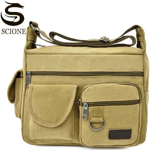 Unisex Messenger Bag High Quality Canvas Crossbody Bag Casual Travel Shoulder Bags Multi-pocket Retro Bags Solid Colors XA63M