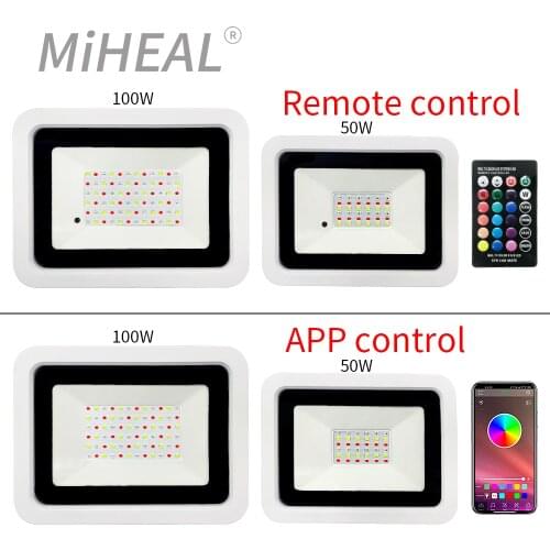 LED RGB Flood Light 50W 100W IP68 Waterproof Outdoor Garden Spotlight Floodlight AC 220V RGB Reflector Projector Lamp