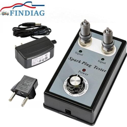 Car Spark Plug Tester Double Hole Analyzer with EU Plug Ignition Coil Detector for 12V Gasoline Vehicles