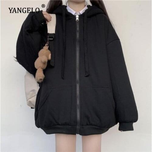 Harajuku Hoodies Cardigan Women Jacket Solid Coat Female Autumn Winter Plus Velvet Thick Loose Student Sweater Korean Style