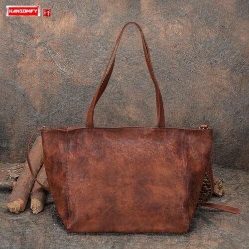 Literary Retro Casual Leather Women Handbag Shoulder Bag Shopping Tote Bags 2021 New Real Leather Large Capacity Leather Female