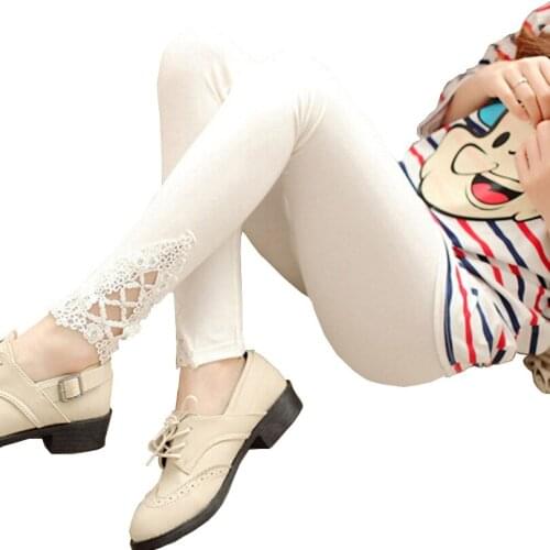 LJCUIYAO Summer Leggings Women Cotton Legging Pants Plus Size Womens Solid Color Hollow Out Lace Diamond Knitted Flower Legging