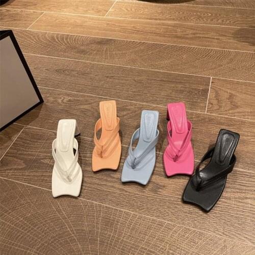 Women Slides Mules High Heels Outdoor Women Sandals 2021 Fashion New Flip Flops Square Toe Designer Slippers Women Summer Shoes