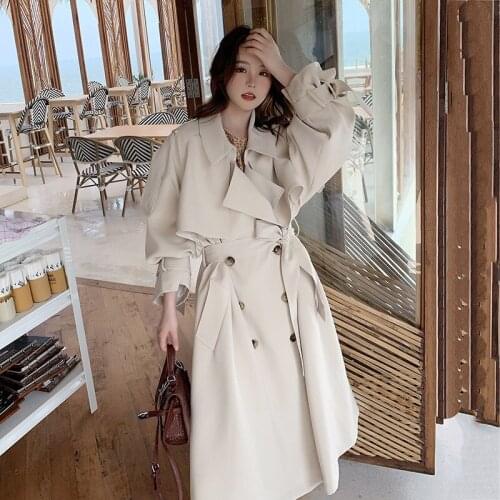 2020 New Autumn Trench Coat Women Long Sleeve Casual Overcoat Double breasted Windbreaker Female Long Coat Outerwear P863