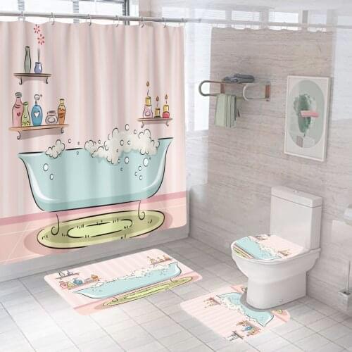 3D Bathing Girl Waterproof Shower Curtain Cartoon Doll Animal Bathroom Curtains Set With Non-Slip Rug Toilet Lid Cover Bath Mat