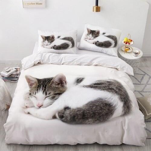 3D Bedding Sets White Duvet Quilt Cover Set Comforter Bed Linen Pillowcase King Queen 140*210cm Size Dogs Pet Dog Cat Design