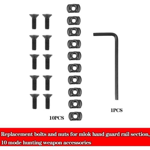 Replacement bolts and nuts for mlok hand guard rail section, 10 mode hunting weapon accessories