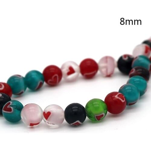 Free Shipping 8mm 48pcs round shape beads Mixed colours Round Heart Glass Lampwork Beads for Jewelry handmade decoration