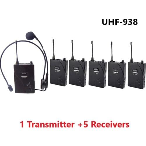 Original Takstar UHF-938/ UHF 938 UHF frequency wireless tour guide system 50m operating range 1 Transmitter+5 Receivers