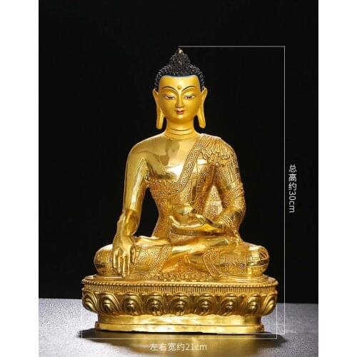 30cm large Buddhist supplies good Temple buddha statue Buddhism Sakyamuni all-powerful buddha Gold plating copper buddha statue