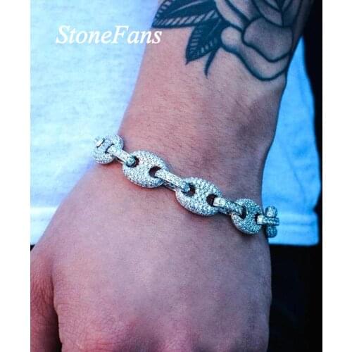 Stonefans Bling Iced Out Mariner Link Bracelet Hip Hop Jewelry for Men Heavy Silver Color Cubic Zirconia Bracelet Luxury Jewelry
