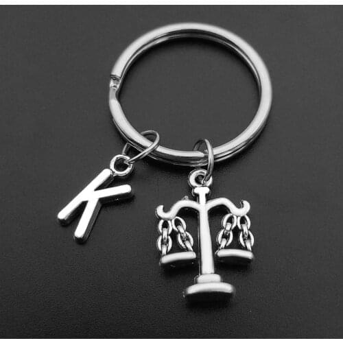 Lawyer Keychain with Initials of Name ,Scales of Justice Key Ring, Law Student Keychain