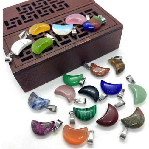 5pcs/bag Natural Moon-shaped Gems Beads Pendants Lapis Lazuli Tiger Eye Jewelry Making Accessories Necklace Handmade Materials