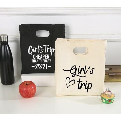 Girls Trip Print Portable Lunch Bag Thermal Insulated Bento Box Tote Cooler Container Handbag Travel Picnic Food Storage Pouch