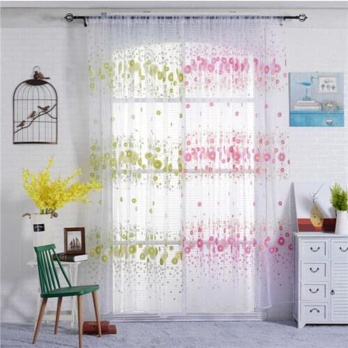 Window Sheer Curtains for Kids Bedroom Jinya Home Decor Pink Green Flower Printed Tulle Curtain Panels Living Room Voile Door