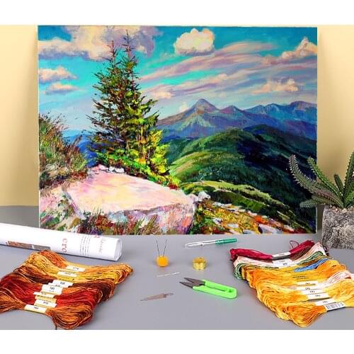 Landscape Printed Canvas 11CT Cross Stitch Set Embroidery DMC Threads Handiwork Craft Handicraft Needlework Floss Counted