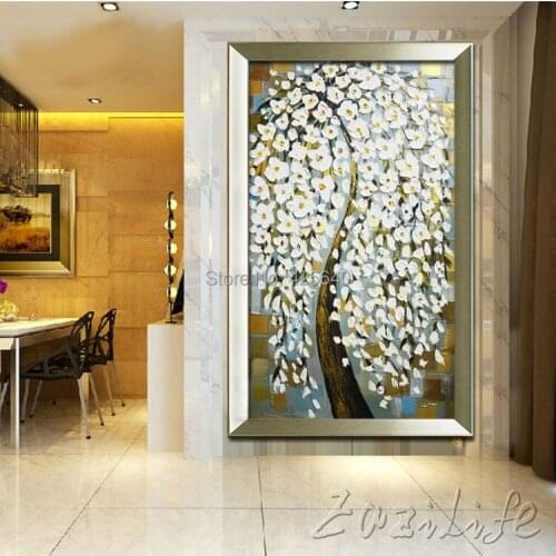 Oil painting On Canvas Wall Pictures Paintings For Entry Way Canvas Wall Art Palette Knife Hand Painted Refreshing Flower Tree