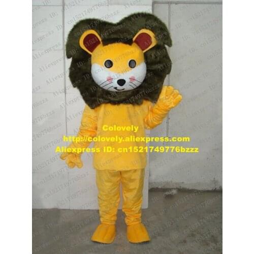 Fancy Yellow Lion Mascot Costume Mascotte Simbalion Simba Leone Adult With Black Bushy Hairs Big Red Ears No.2093 Free Ship